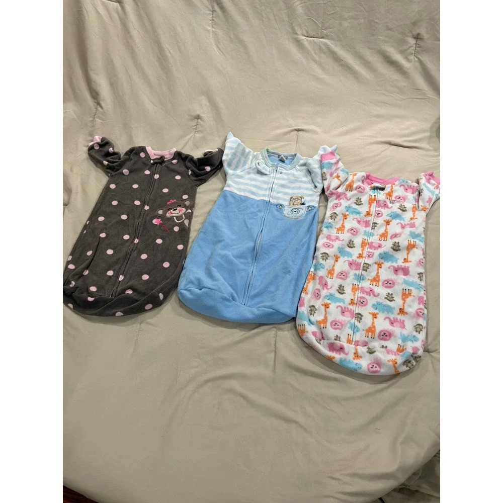 Carters Baby Fleece Sleep Sacks Lot of 3 One Size Pink Blue‎ Animal Polka Dot OS